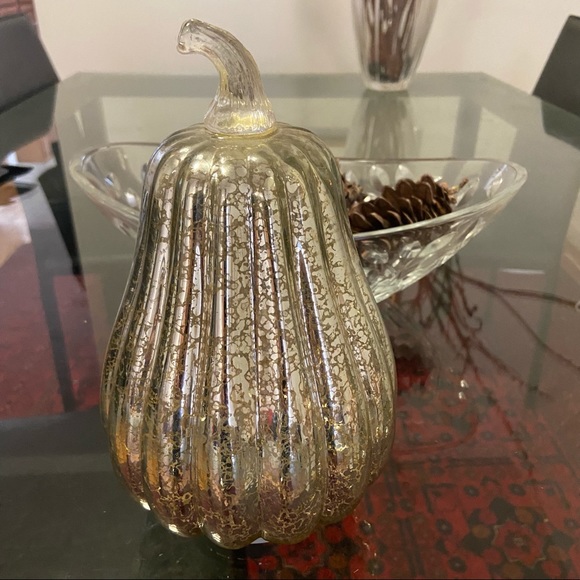 Silver Lighted Glass Pumpkin Décor 5” Fall Holiday - Picture 2 of 5